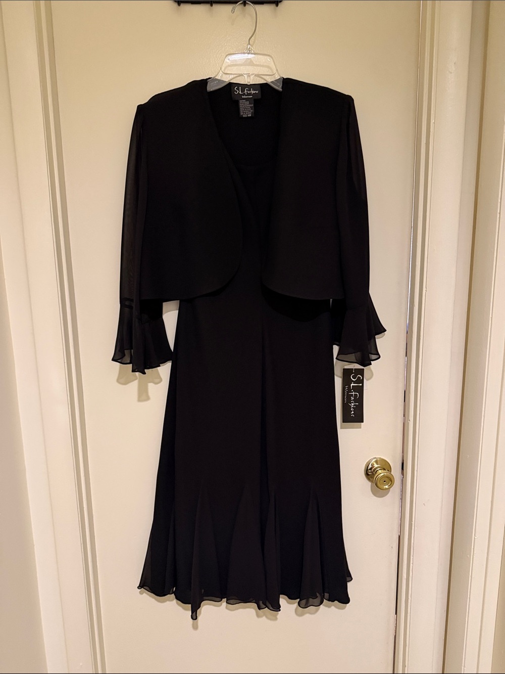 SL Fashions Black Long Sleeve Overlay Dress